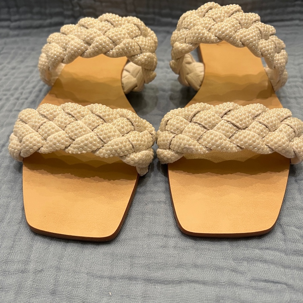 NWT INC white pearl sandals